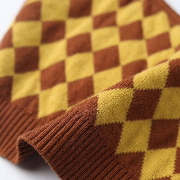 Cider~Houndstooth Checkered Crop Top Retro 90's Inspired Mustard Yellow Brown - Picture 4 of 15